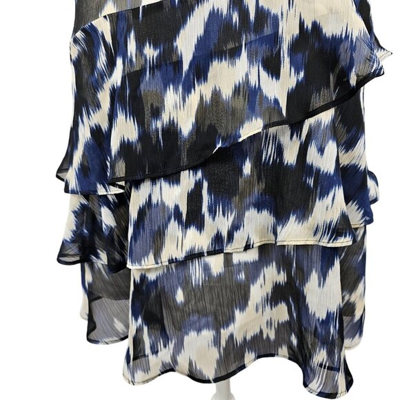 Smudged Polka Dot Navy Black White Tiered Mini Summer Business Casual Dress Sz M - Picture 12 of 14